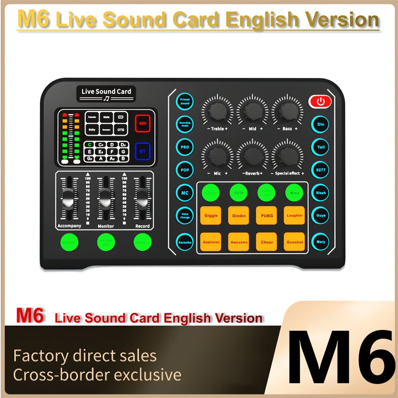 Mezclador de Audio Profesional, Tarjeta de Sonido en Vivo con LED de Metal, Mezclador Externo inalámbrico Compatible con Bluetooth para transmisión en Vivo