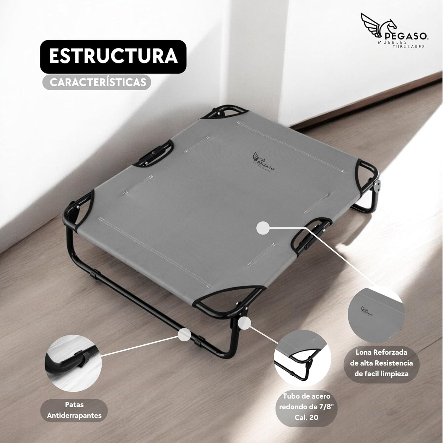 PEGASO Cot for Medium Breed, 78 x 59 x 22 cm, Holds up to 50 kg (Mod KM-MD) (KM-MD Grey)