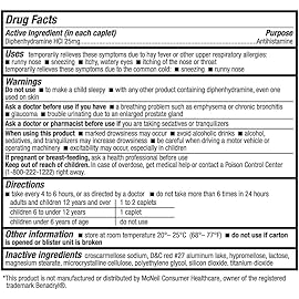 HealthA2Z Allergy Relief | Diphenhydramine HCL 25mg | Antihistamine | Relief from Itchy Throat, Sneezing, Runny Noses | Indoor & Outdoors Allergies (3 Pack x 24 Caplets (72 Total))
