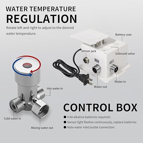 Miniatura 4 de Grifo de lavabo de baño sin contacto con sensor de movimiento automático, grifo manos libres con placa de cubierta de orificio, válvula de agua,