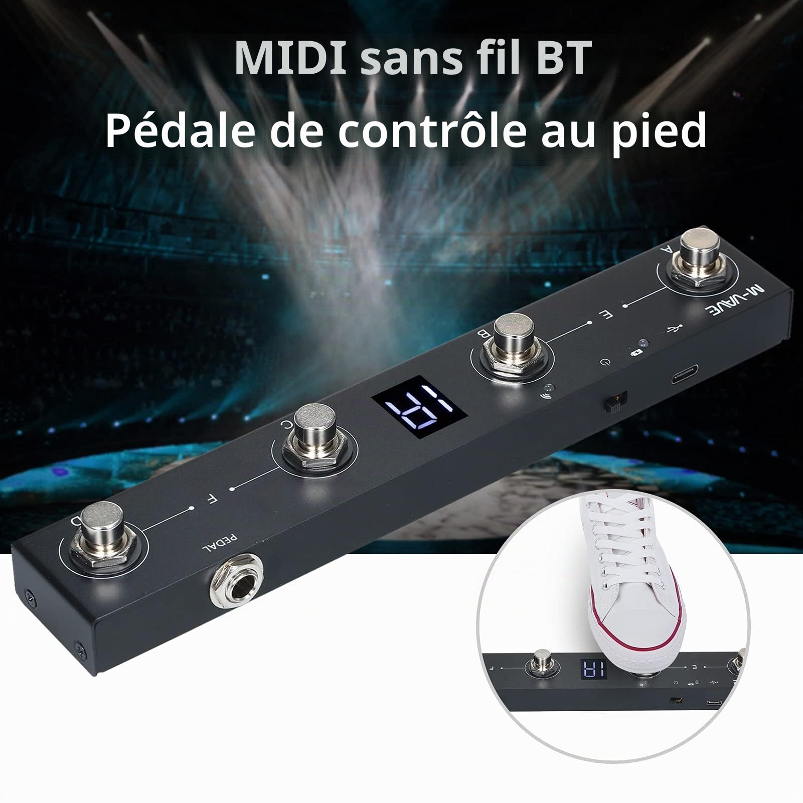 Btuty Chocolat BT Contrôleur MIDI sans fil Rechargeable 4 boutons Pédale MIDI portable Pédale Contrôle APP