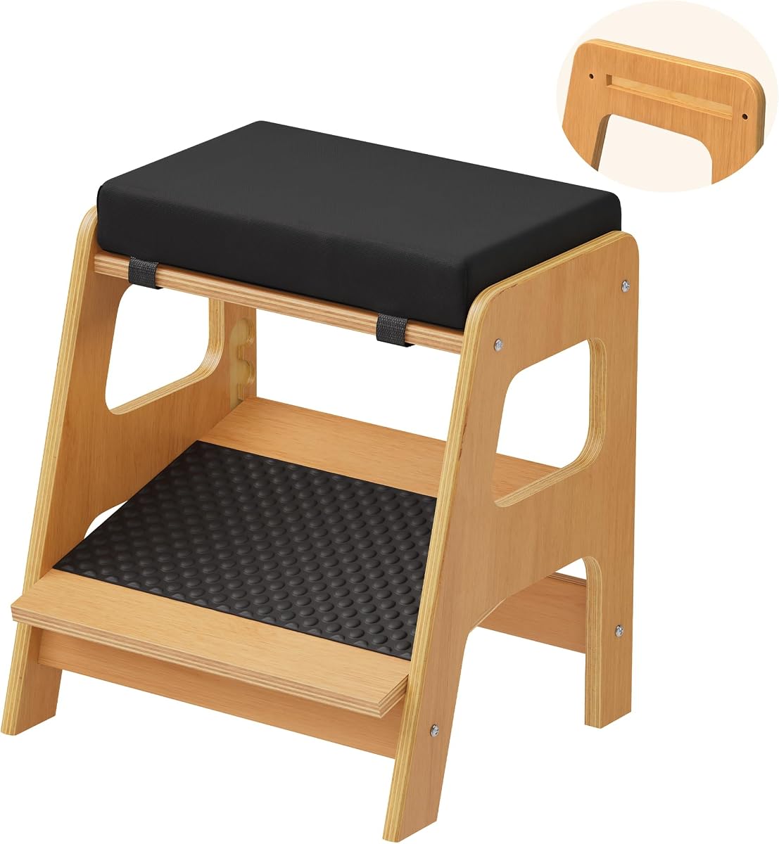Reposapiés de escritorio de madera ajustable mejorado con 3 niveles de altura | Reposapiés ergonómico con refuerzo de ranura con 3 niveles de altura, parte superior acolchada y base antideslizante para oficina y hogar
