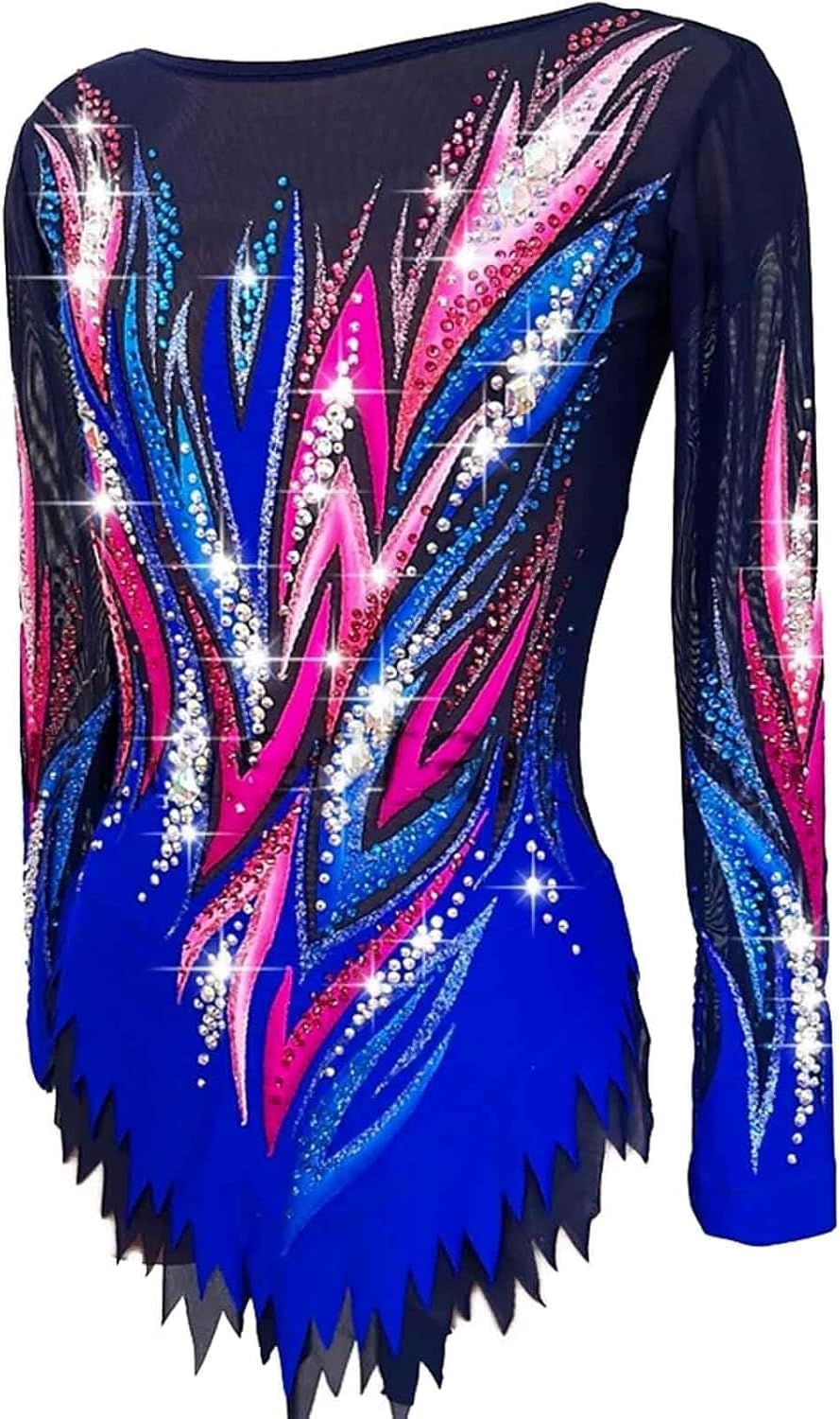 Women's Rhythmic Gymnastics Leotards High Elastic Ballet Gymnastics Dance Competition Bodysuit, Blue, XXS
