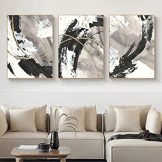 Black and White Abstract Wall Art Wall Decor for Living Room Abstract Black and Gold Gray 3 Piece Prints Modern Aesthetic Wall Artworks Office Gold Pictures Wall Decor 16x24in x3 Unframed (Black and