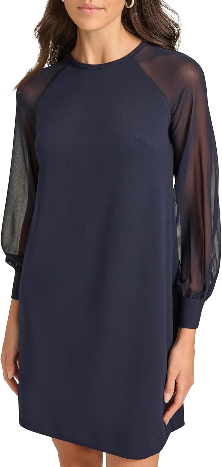 Calvin Klein Womens Long Chiffon Sleeve Mini Shift Dress