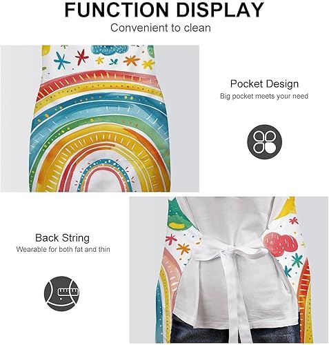 Miniatura 6 de MUSM Apron for Adults - 27.6 X 31.5 Inch, Heavy-Duty Polyester Aprons with Two Large Pockets, Waterproof Rainbow Outline Art Kitchen Apron for