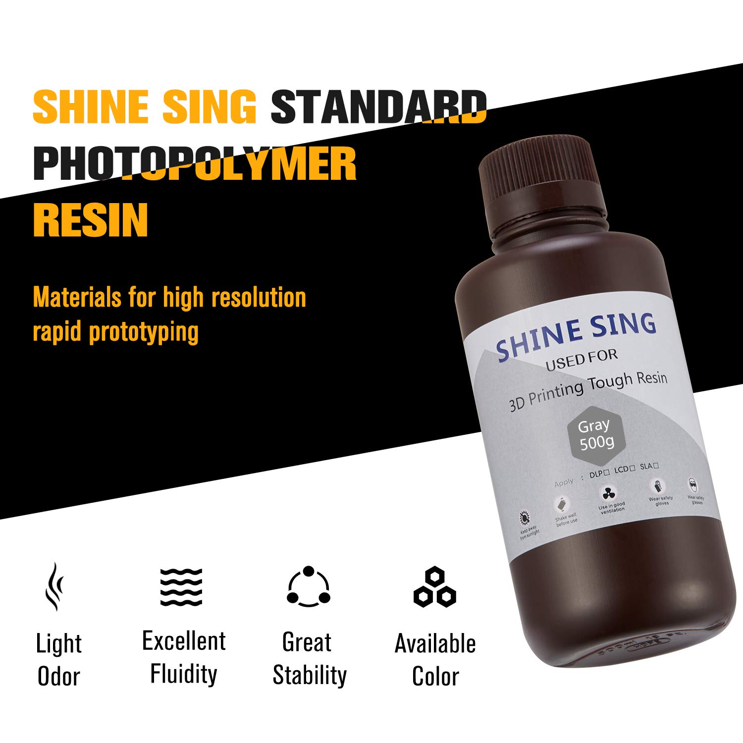 3D Printer Resin, SHINE SING 3D Rapid LCD UV-Curing Resin (Gray 500g)