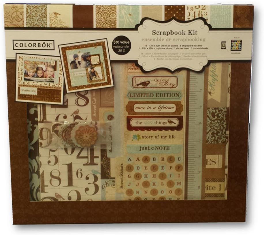 Complete Scrapbook Kit - Album, Chipboard Accents, Sheets Colored Paper, Stickers and Cut-outs (Shabby Chic)