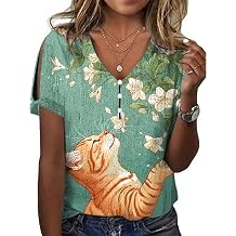 MARSVOVO Cold Shoulder Tops for Women Summer Casual Japanese Art Button Short Sleeve Shirts Hawaiian Beach Tunic Blouse