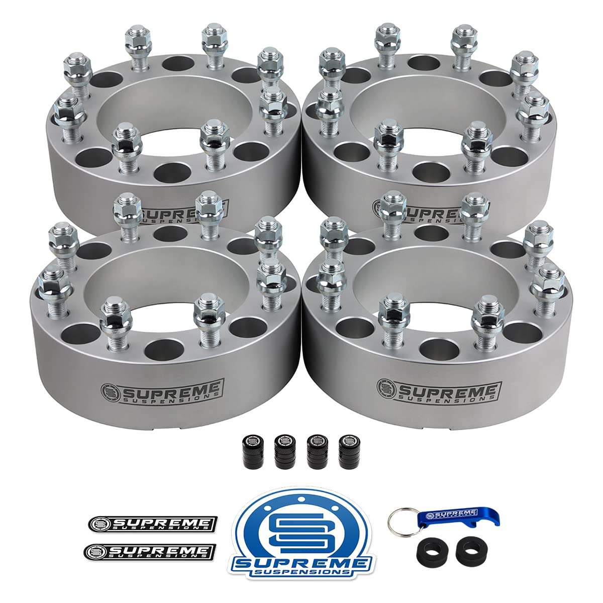 Supreme Suspensions Set of 4 (Silver) 2inch Wheel Adapters for Chevy & GMC 8Lug Trucks