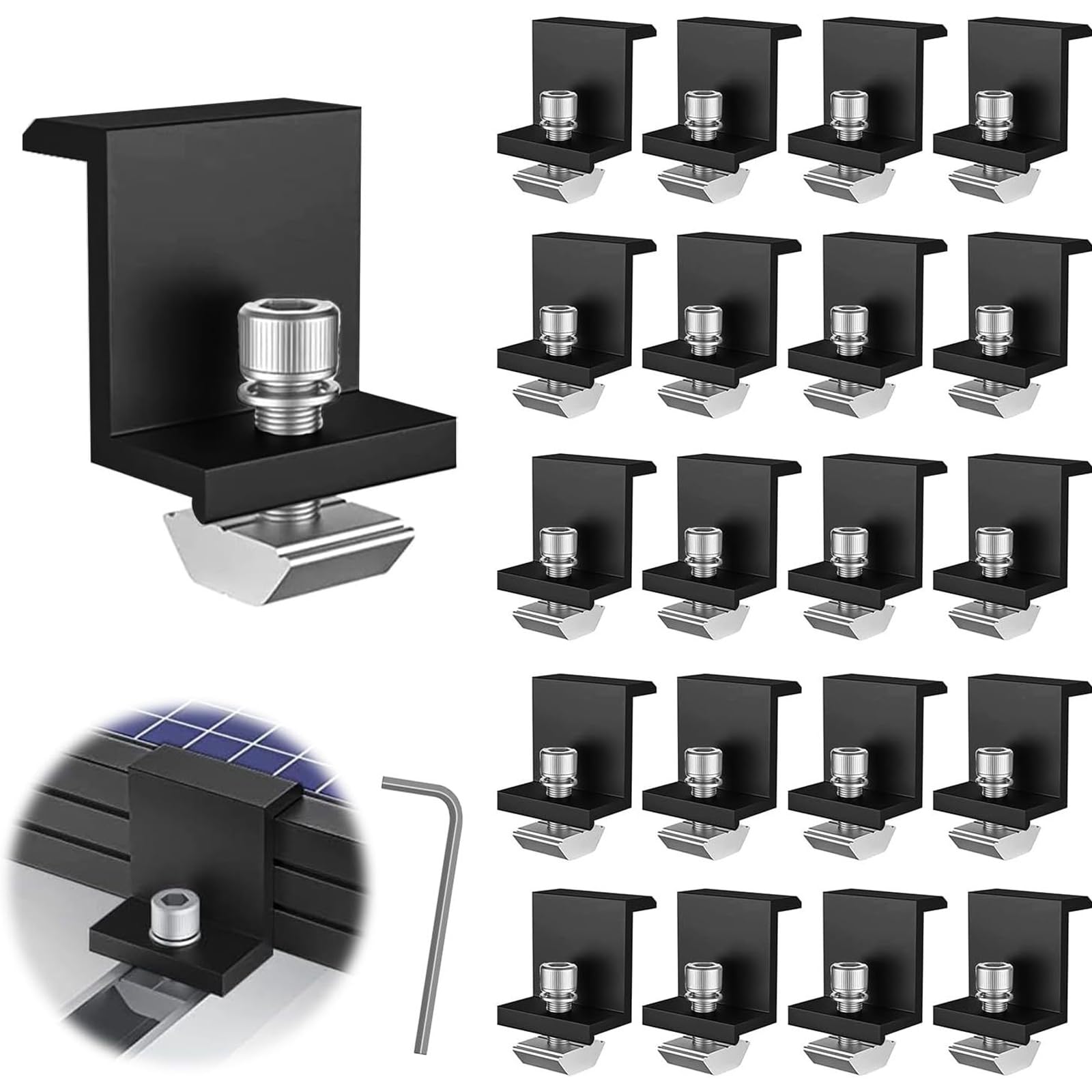 Pince d'extrémité panneau solaire 35mm pour installation autoconsommation toit - Lot de 12