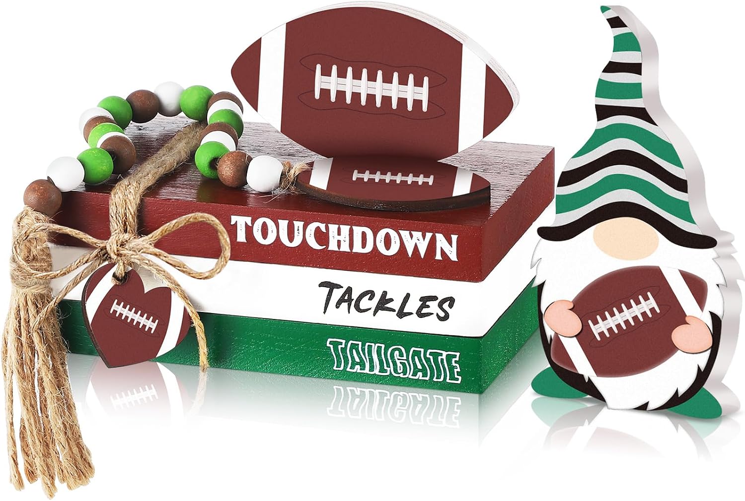 Geetery 6 Pcs Football Decorations Wooden Block Signs Gnome Centerpiece