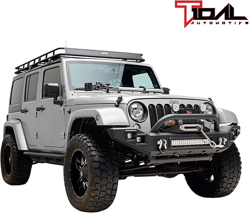 Miniatura 5 de EAG defensa delantera de amplitud completa con luces led y placa de cabestrante para Jeep Wrangler JK 07-17