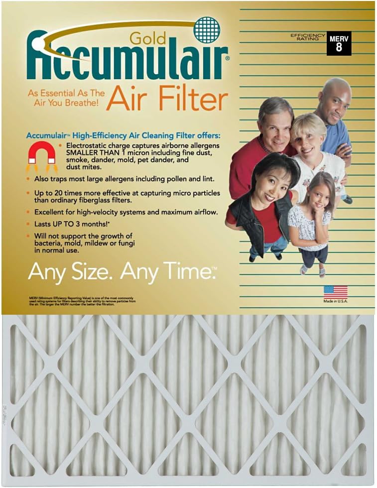 25x25x1 (241/2x241/2) Accumulair Gold Filter MERV 8 4Pack