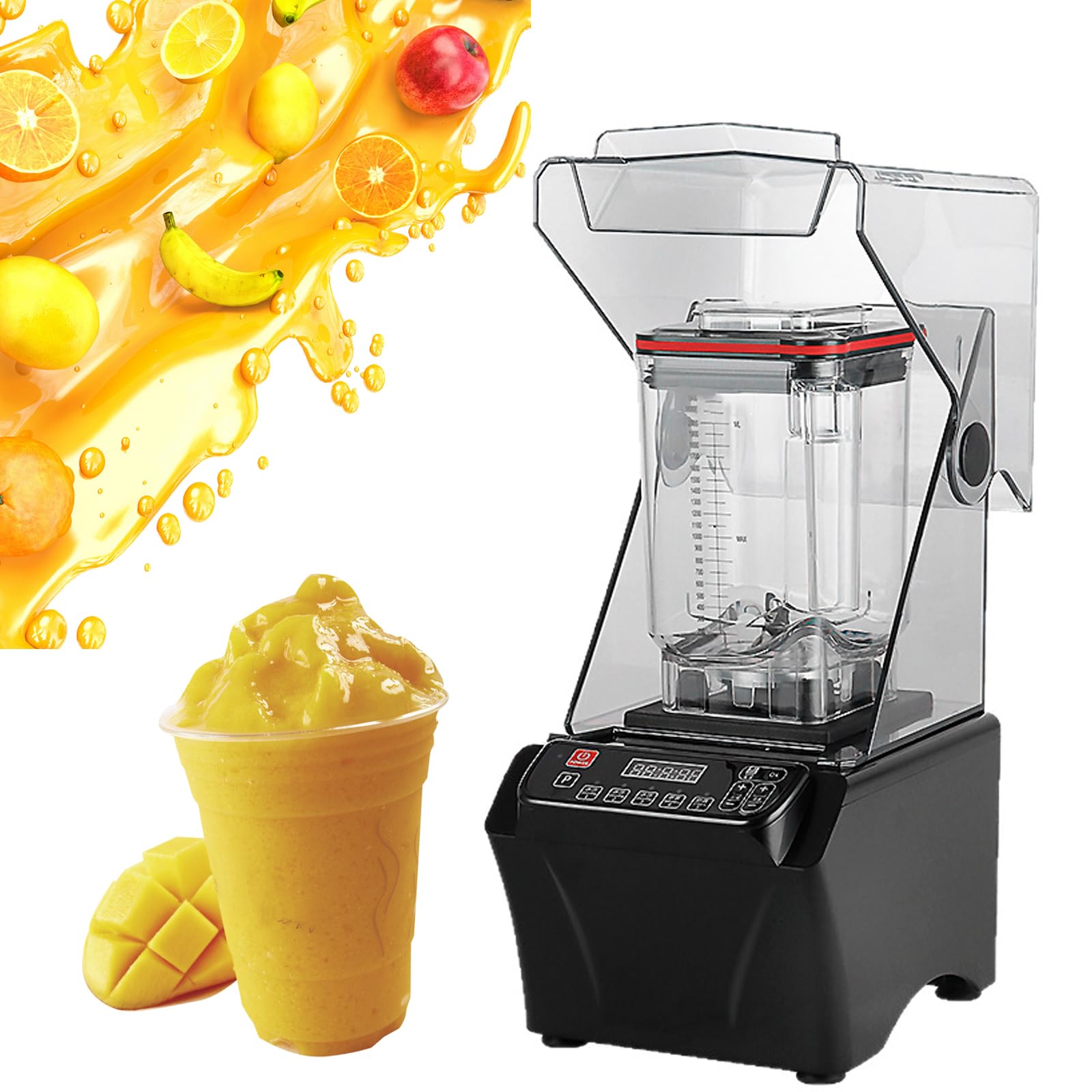 Blender z młynkami mielącymi - blender elektryczny 2000W z dźwiękochłonną pokrywą, inteligentnym panelem, kubkiem 2000ml do smoothie, orzechów, lodu i owoców