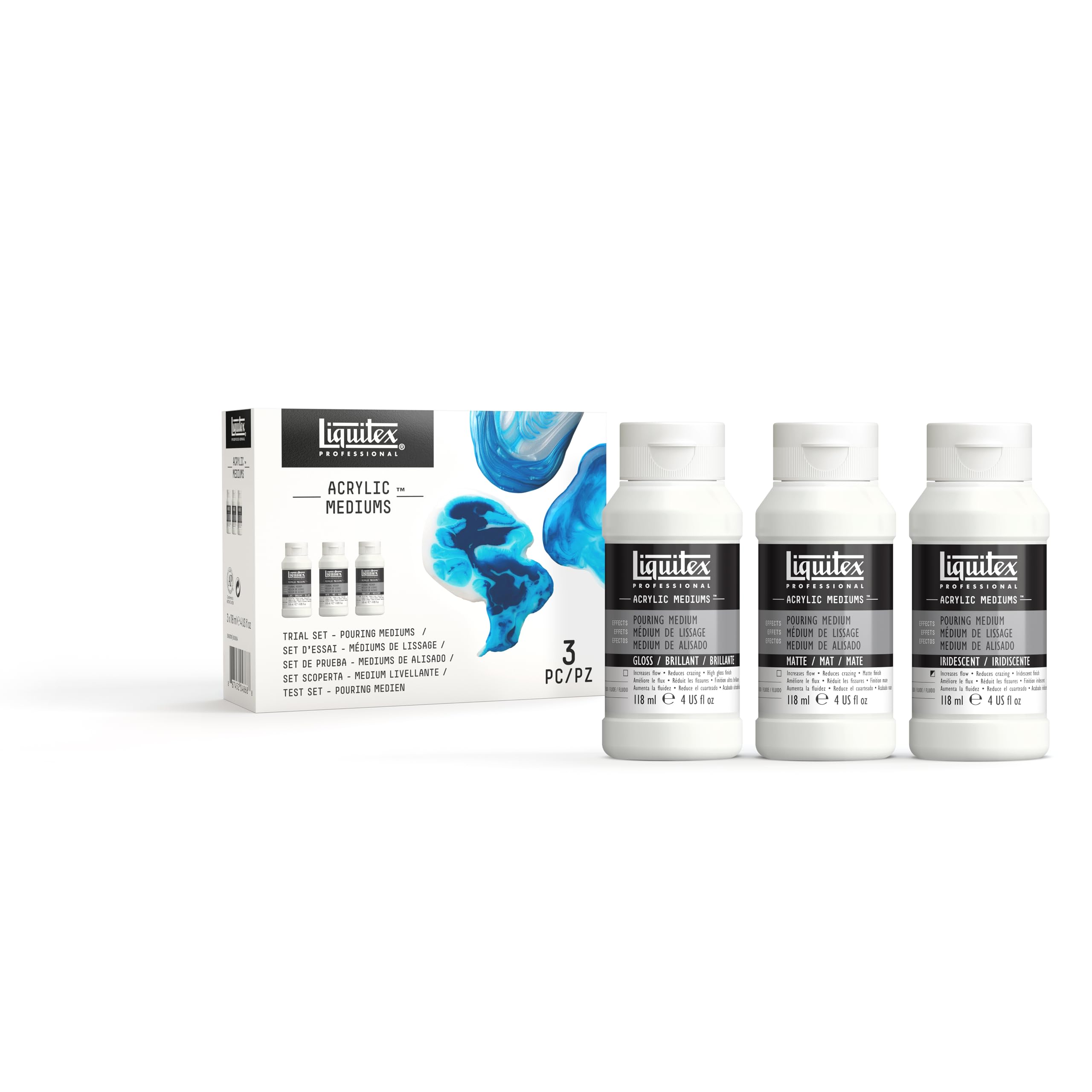 Liquitex 3699379 Lot de 3 bouteilles de 118 ml irisées, mates, brillantes