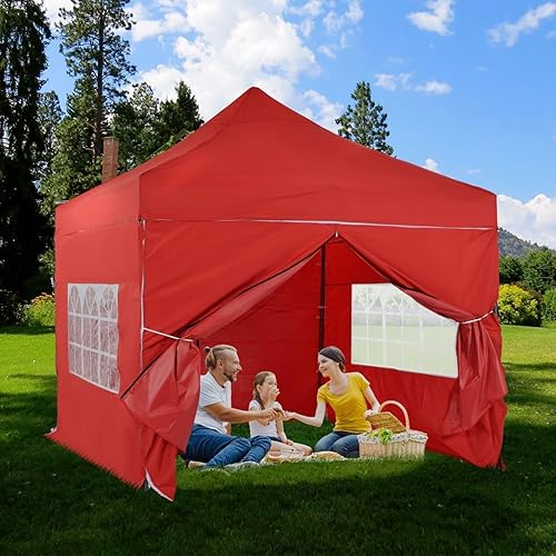 Miniatura 2 de Aoodor Tienda de campaña desplegable de 10 x 10 pies con paredes laterales de ventanas de iglesia, 3 alturas ajustables, refugio portátil totalmente