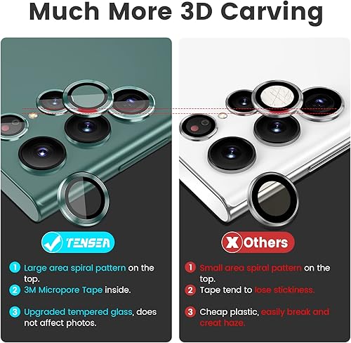 Miniatura 21 de Tensea Protector de lente de cámara Samsung Galaxy S22 Ultra, protector de pantalla de vidrio templado 9H, anillo individual de metal, S22 Ultra 5G