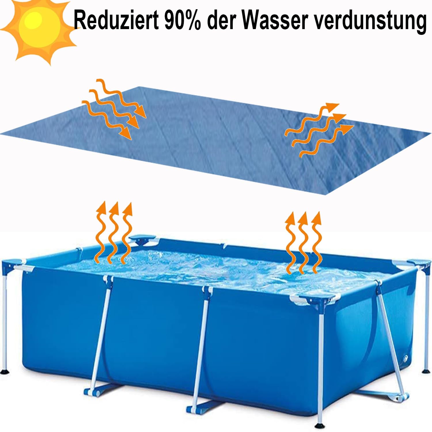 Cubiertas de piscina para piscina de 221 x 150 cm, lona solar para piscina de metal y marco prisma, lona protectora de polietileno, impermeable y resistente al polvo