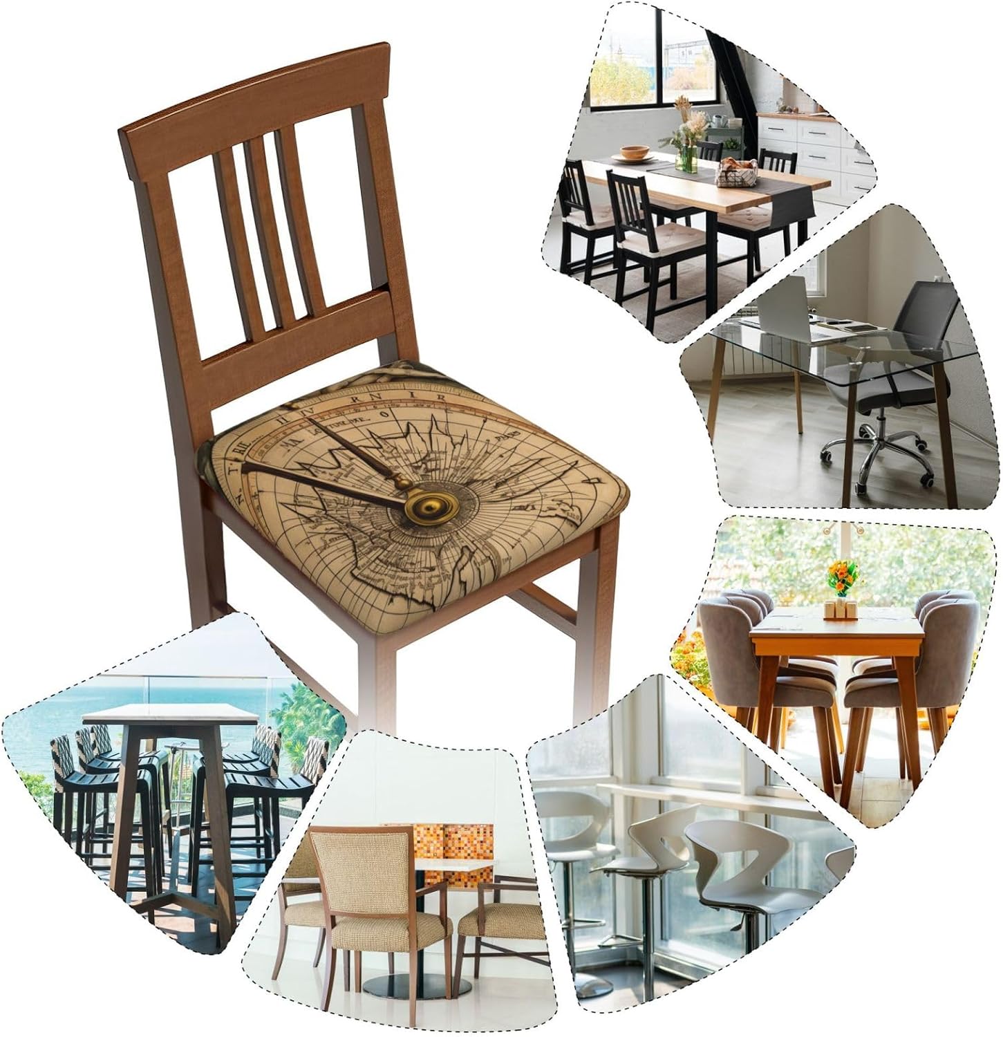 Law of The Compass Navigation Print Square Cushion Covers 6 Pcs Set Elastic Non-Slip Seat Cushion Slipcovers Pet Furniture Protectors for Chair, Sofa