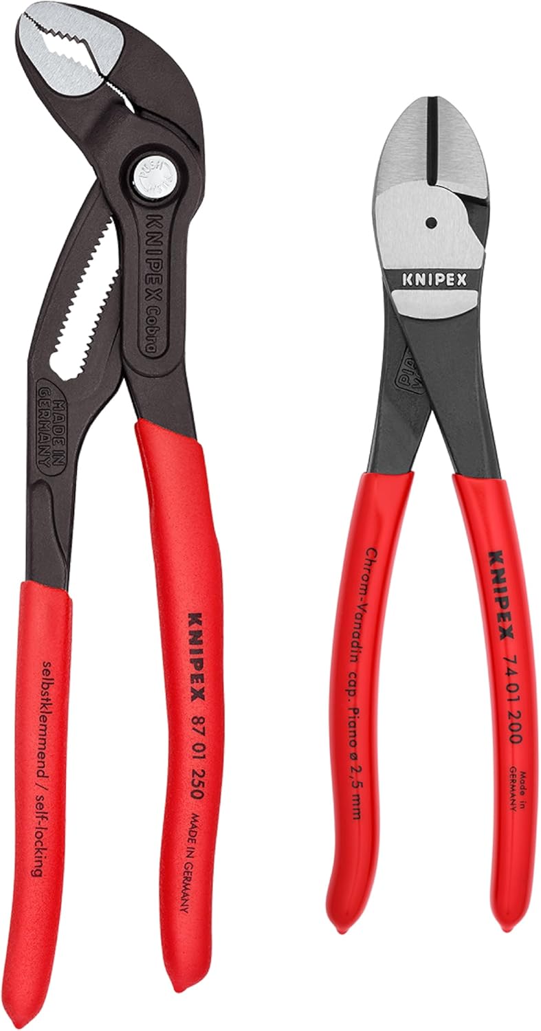 KNIPEX Cobra 10 in. Box Joint Pliers/8 in. Diagonal Cutting Pliers Set with Bonus Bag (3-Piece)