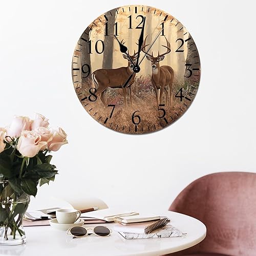 Miniatura 5 de ArogGeld Reloj de pared colgante de PVC con diseño de ciervos, 15 pulgadas, silencioso, sin tictac, funciona con pilas, números brillantes,