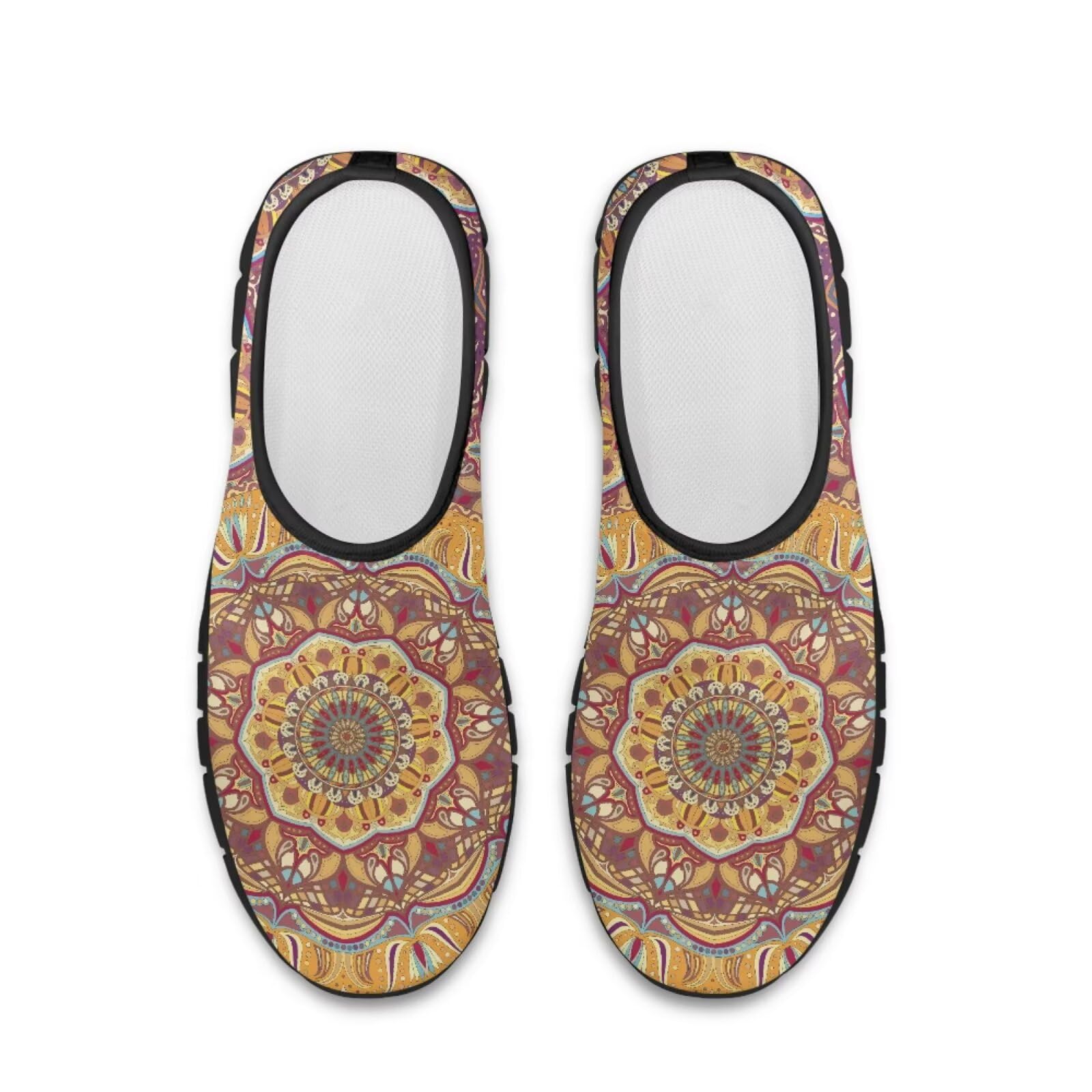 Howilath Yellow Boho Mandala Slip on Shoes for Men Anti-Skid Running Sneakers, Non-Slip Casual Loafers Sport Shoes for Travel Hiking Camping