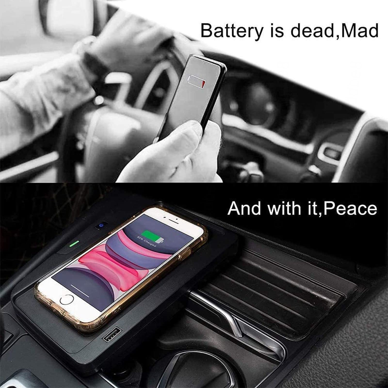 Caricabatterie wireless rapido per auto, per BM Serie 3 2016-2018/BM 4 Serie 2018-2020 Pannello accessori console centrale Pad di ricarica wireless a induzione rapida da 10 W per 11 Max XS XR X 8, qu