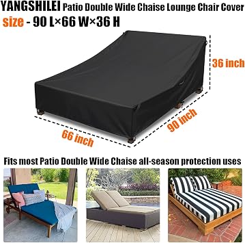 Outdoor Double Chaise Lounge Cover , Oversized - 90 D x 66 W x 36 H Inch