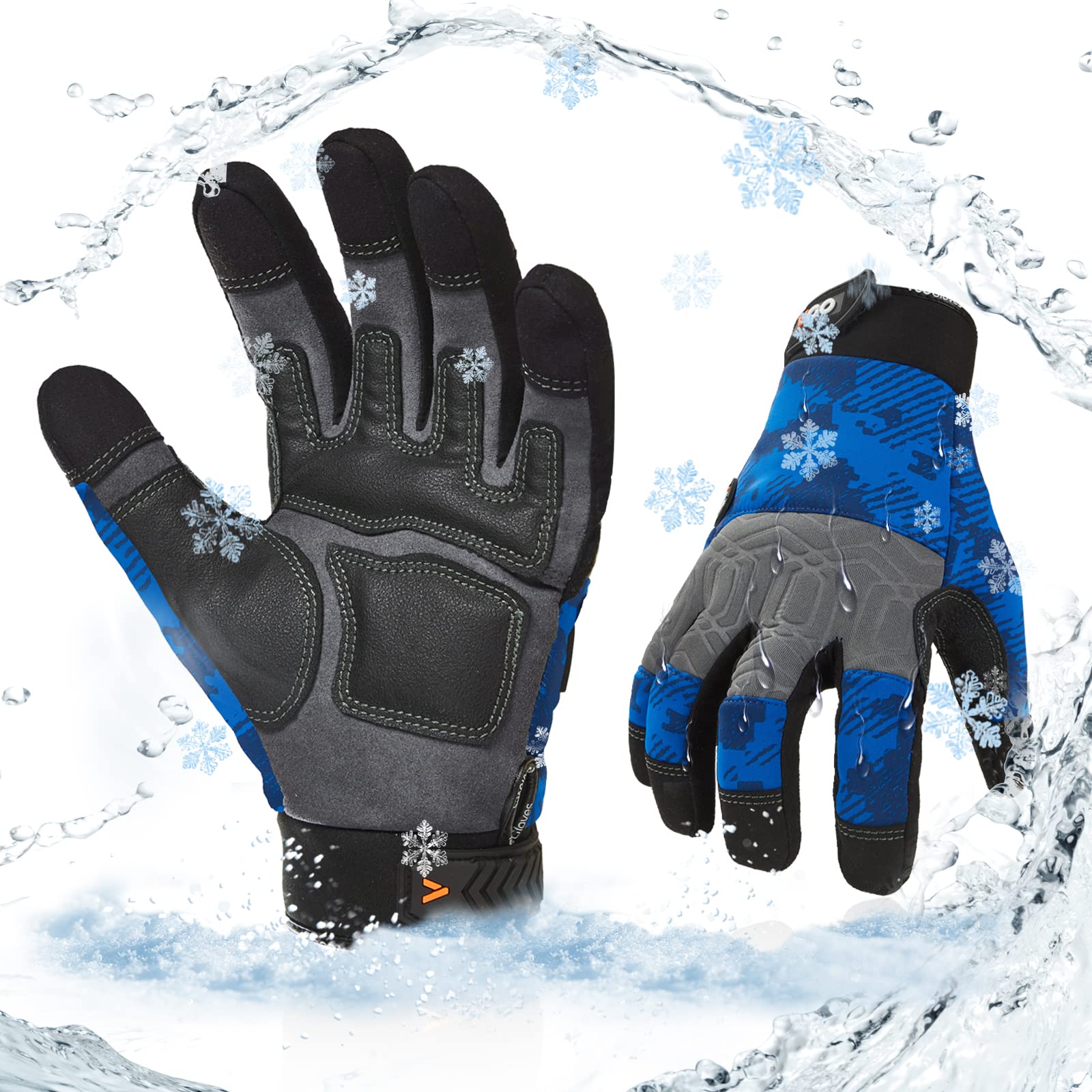 Vgo 1Pair -20℃/-4°F Warm Winter Mechanic Gloves, Cold Weather Waterproof Safety Work Gloves,Cold Storage or Freezer Use,w/3M Thinsulate Lining,Touchscreen(M, Black, SL8777FW) — view 21