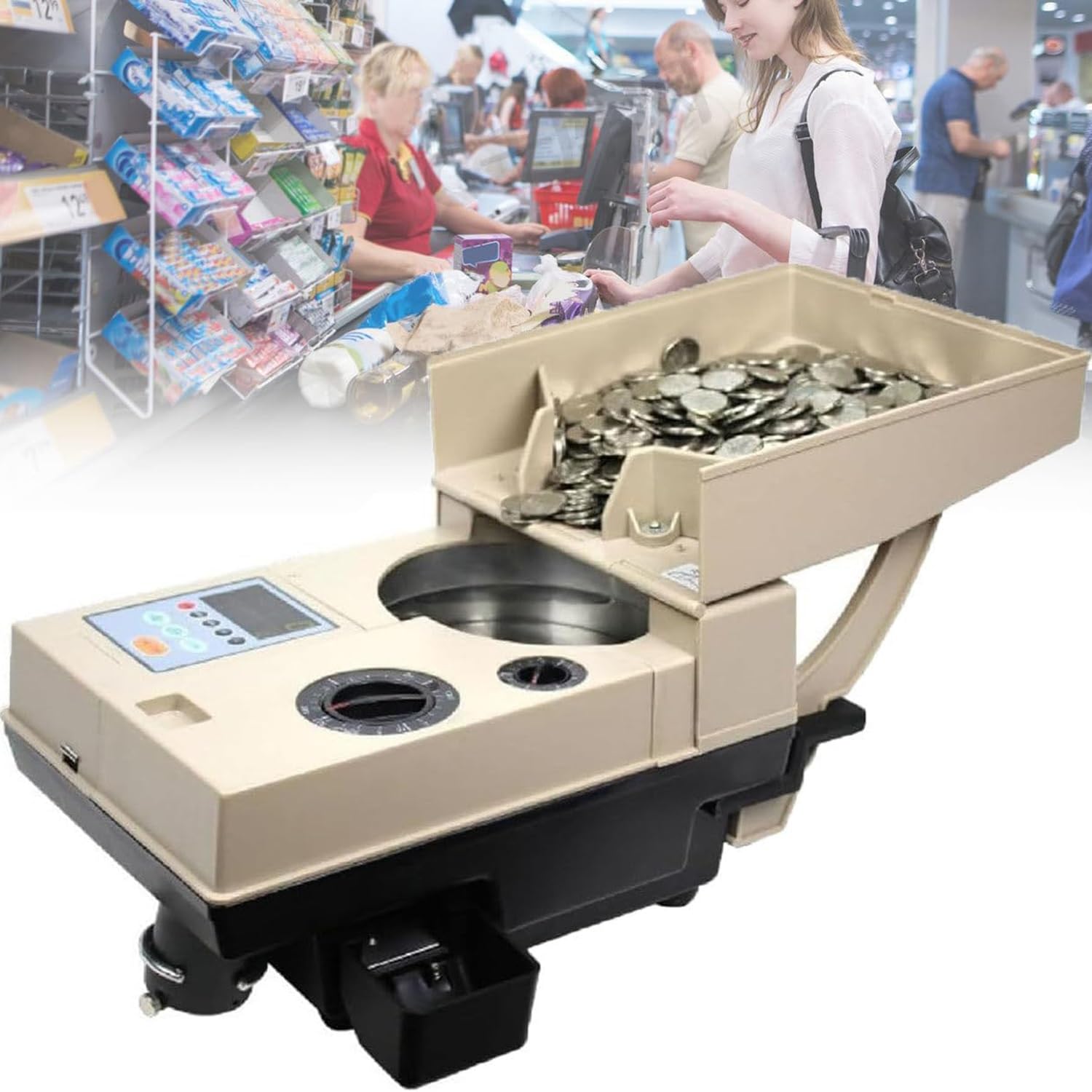 FHRKA Portable Coin Counter,1200Pcs/Min Automatic Coin Counter & Sorter for 15mm~34mm,Money Cash Currency Weighing Machine