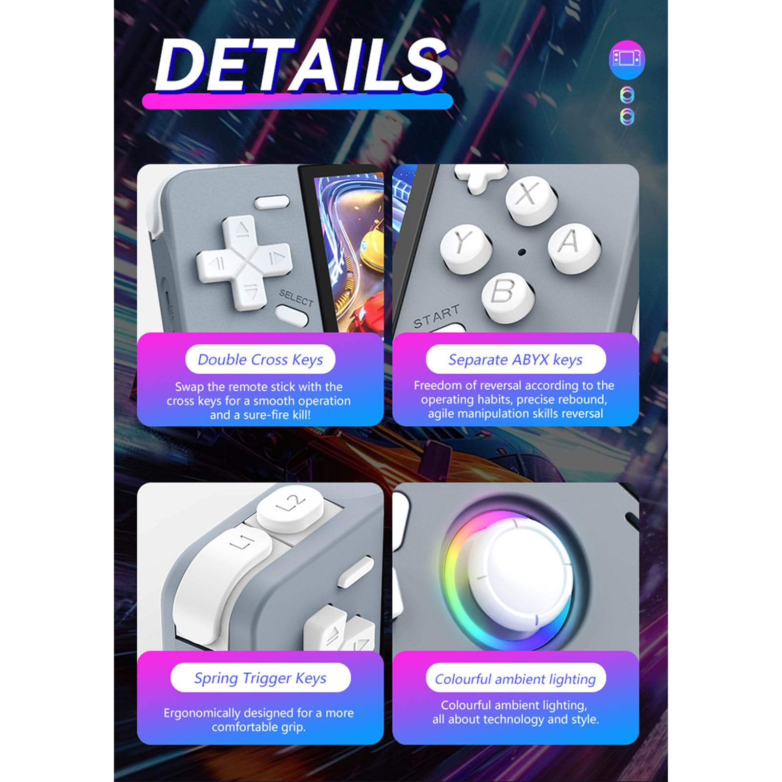 Vikye XF40H Handheld Game Console, 4in Retro Games -Konsole, Wiederaufladbare Klassische 4000 -mAh -Doppel -Joysticks -Handheld -Gaming -Konsole (Grey #13)