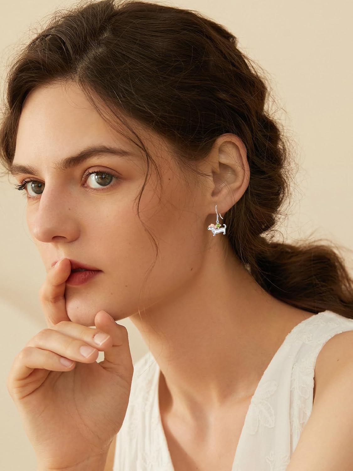 Dorunmo Dachshund Birthstone Earrings 925 Sterling Silver Dachshund Dog Dangle Earrings Birthstone Jewelry Gifts for Women Weiner Dog Lovers Birthday