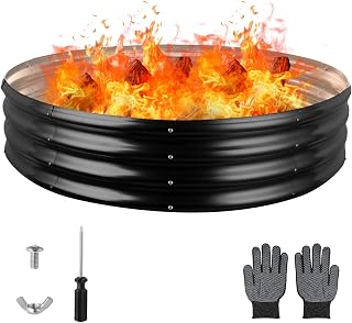 60 Inch Round Galvanized Fire Pit Ring, Round Galvanized Fire Ring, 5 Feet Diameter Round fire Pit, Outdoor fire Pit for Backyard, Camping, Bonfire, Black