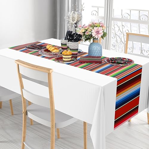 Miniatura 4 de Oudain Juego de 162 piezas de decoración de fiesta mexicana, 2 manteles de serape mexicano rectangulares, platos de fiesta mexicana, servilletas de