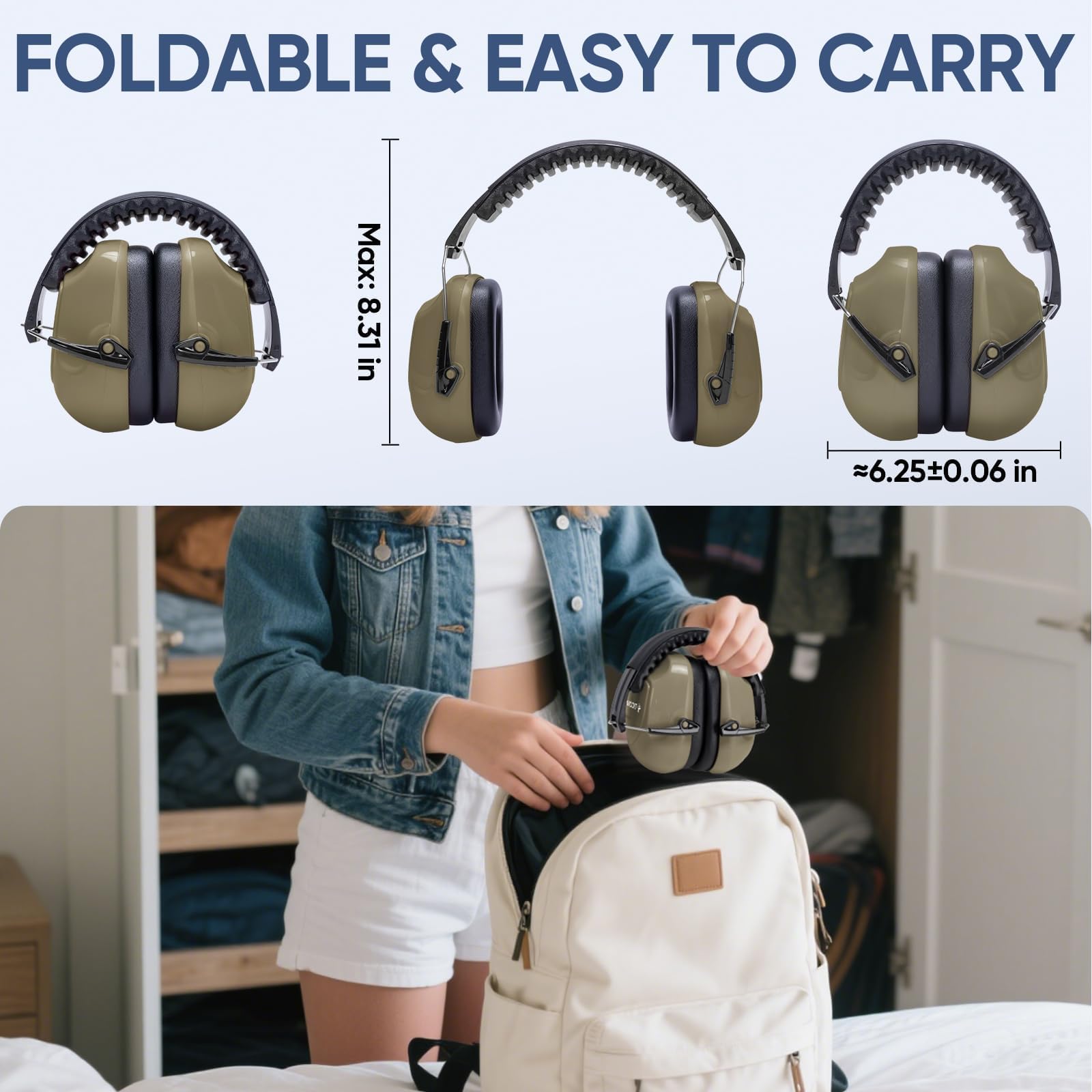 TICONN Noise Cancelling Ear Muffs for Adults, SNR 33dB Hearing Protection, Adjustable Safety Earmuffs for hunting, Construction (FDE) view 6