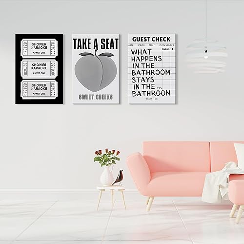 Miniatura 3 de UCRAASDEB Arte de pared de melocotón blanco y negro enmarcado, retro, divertido, para ducha, karaoke, boleto de invitado, decoración de pared para