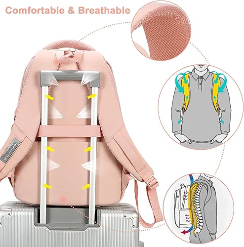 Miniatura 7 de CAMTOP Mochila para laptop de 15.6 pulgadas, universidad, escuela secundaria, mochila de viaje, mochilas casuales (17 pulgadas, rosa), A23055 Rosa,