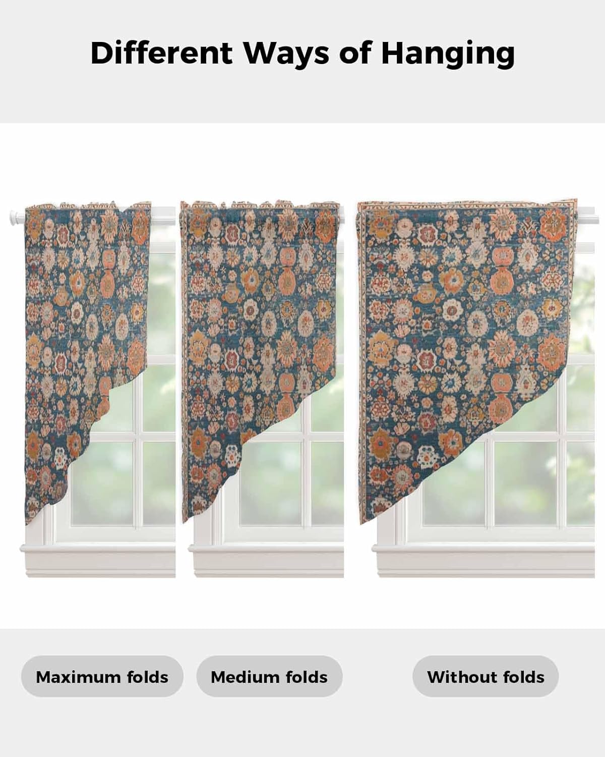 Swag Curtain for Windows Rod Pocket Chiffon Valance Short Swag Topper Curtain Valances for Living Room Medieval Retro Carpet Pattern Brown Kitchen Curtain Swag Pair 36x36 Inch