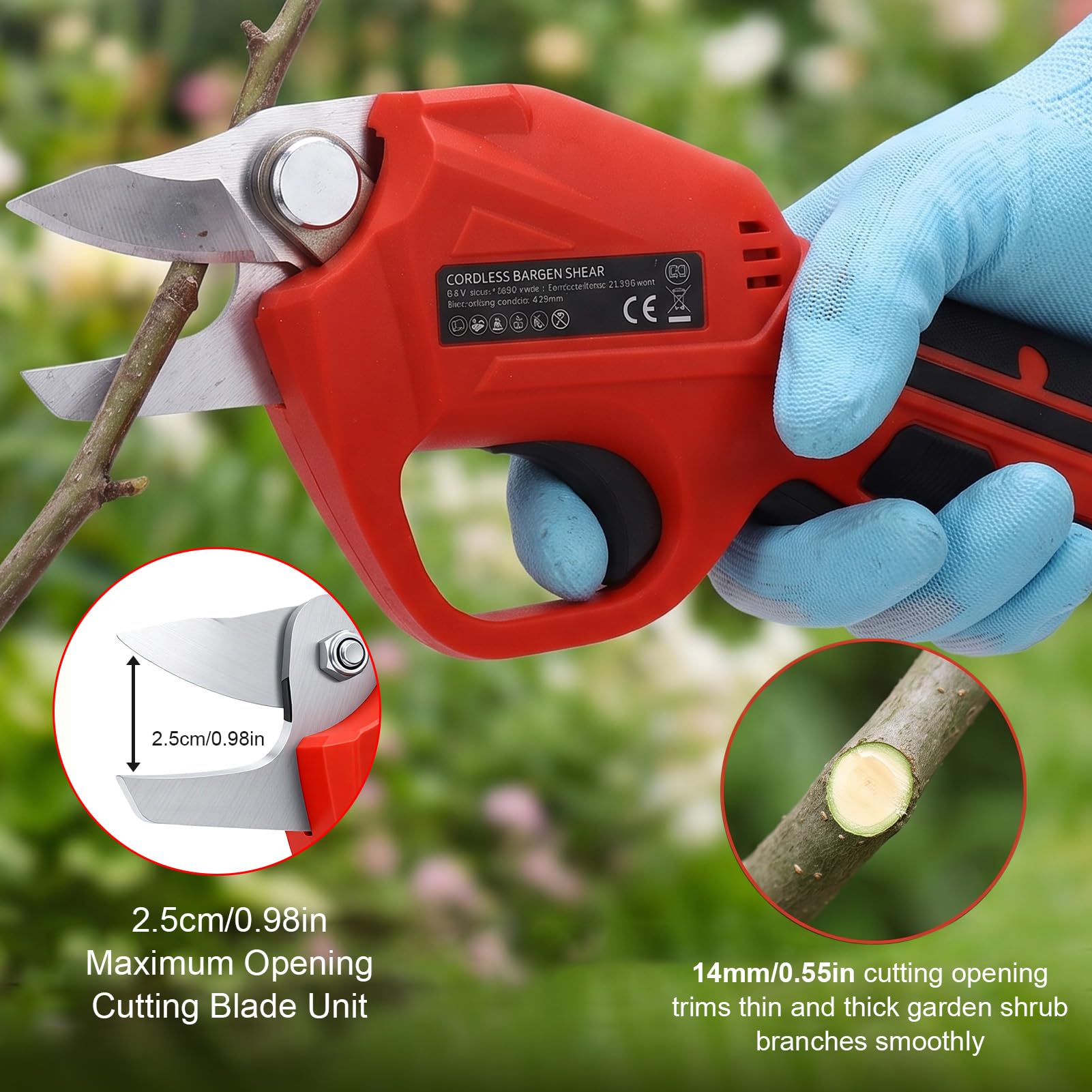 Weytoll Akku-Gartenschere 4000mAh-Akku 500 Schnitte pro Ladung, kabelloser Astschneider mit 2,5cm Öffnung und Dual-Aktivierung für sicheren Baumschnitt