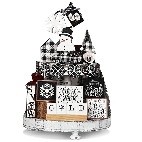 Funnymoom 17 Pcs Winter Tiered Tray Decor Set Christmas Tiered