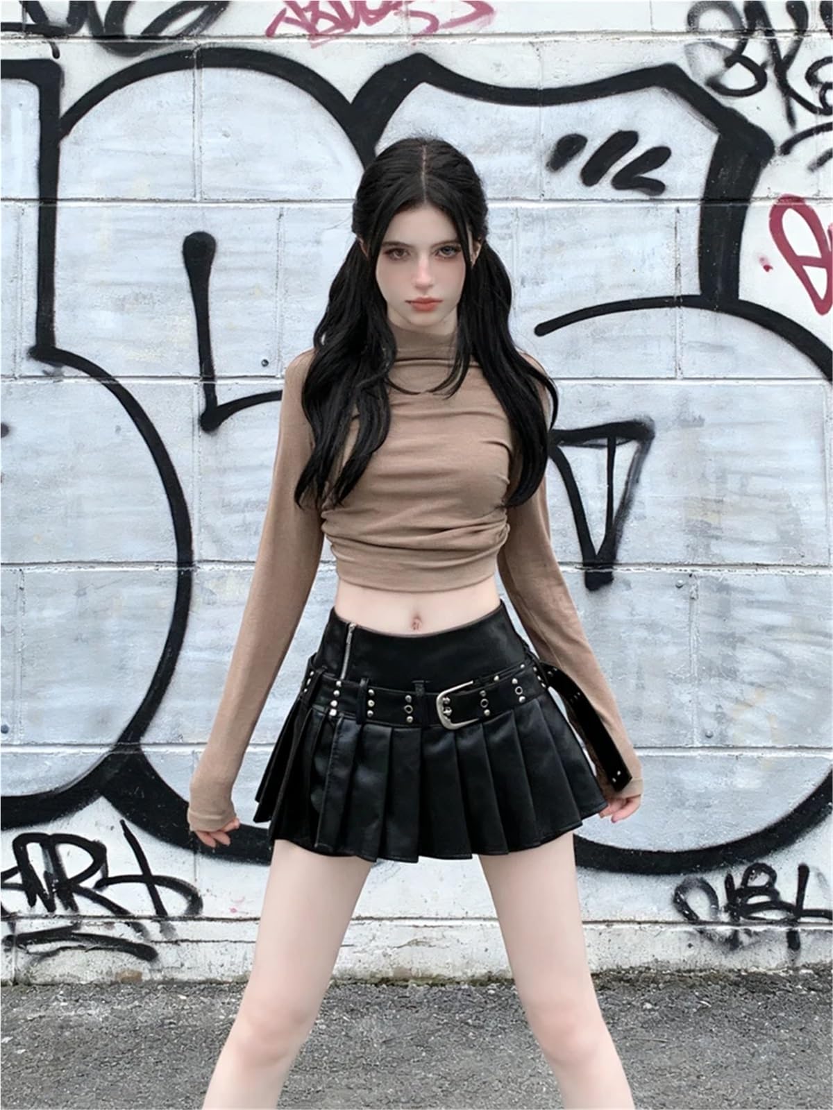 Falda De Cuero para Mujer Falda de Cuero Plisada una línea for Mujer Mini Faldas Cortas para Mujer