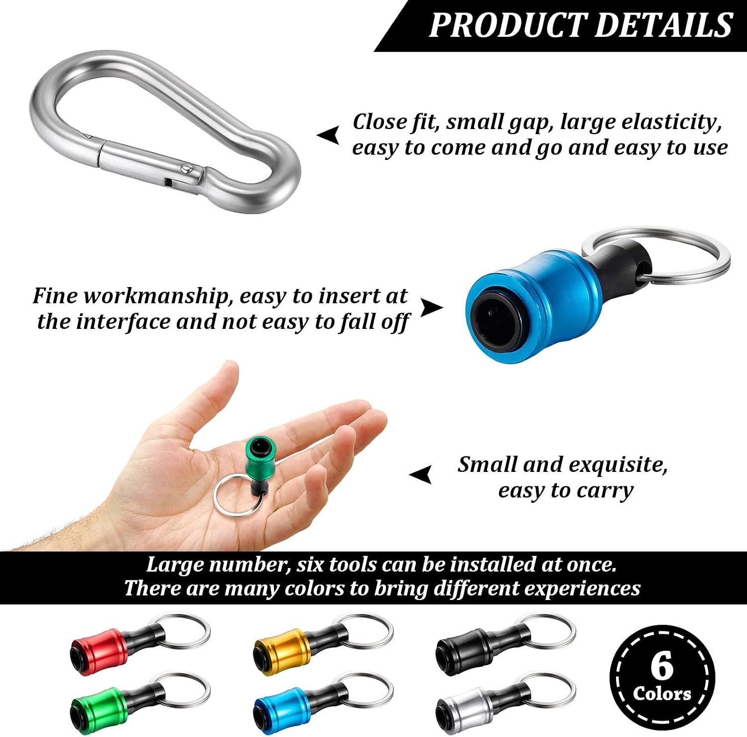 6 Pieces 1/4 Inch Keychain Bit Holder Screwdriver Hex Holder Magnetic Drill Bit Holder Hex Shank Keychain Extension Socket Adapter Drill Bit for Most Electric, Hand Held Portable