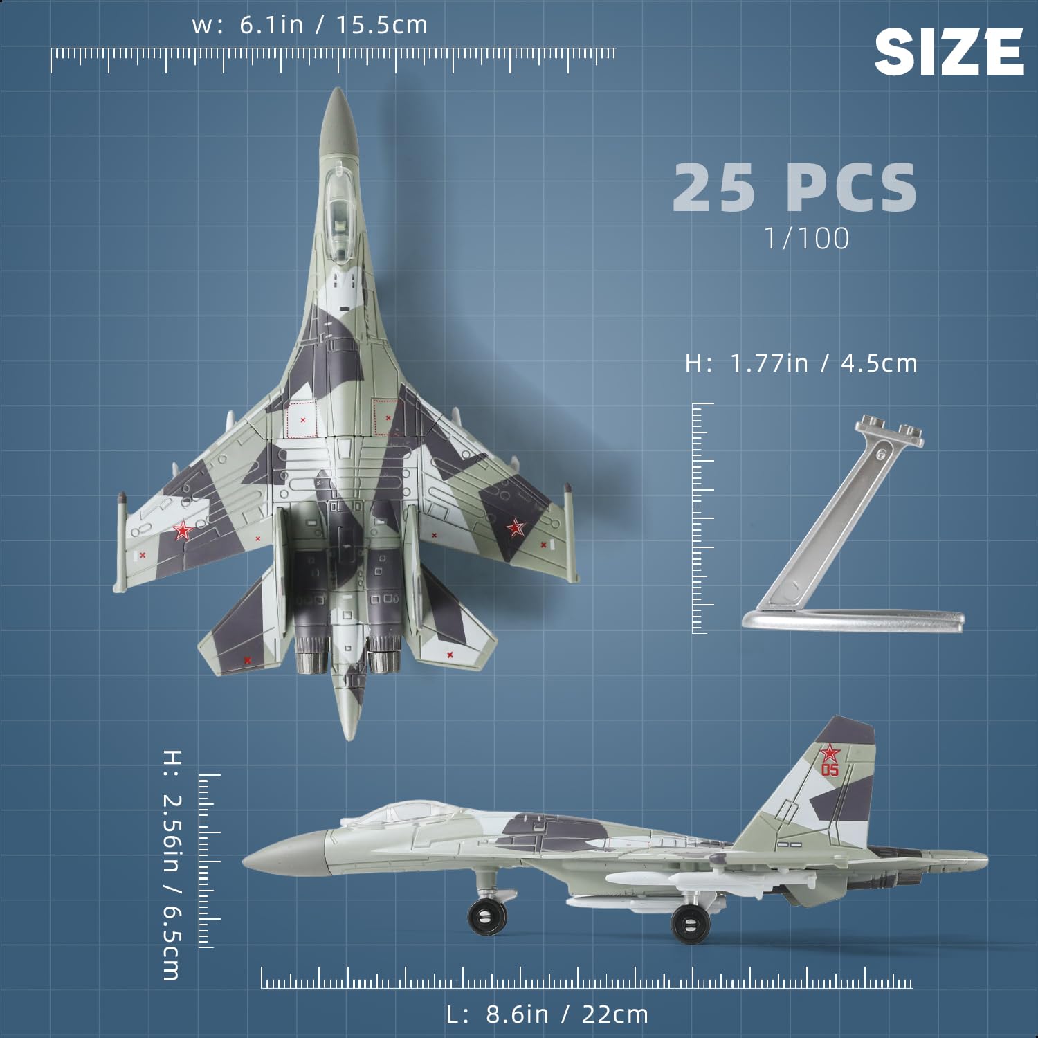 SEBUNAS 1:100 Scale SU-35 Fighter Jet Model Kit Plastic Millitary Jet Plane Assembly Aircraft Model with Stand Collection or Gift for Adults and Kids (34 Pieces) - Image 2