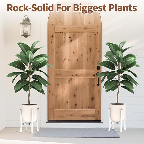 Miniatura 9 de LASZOLA Soporte Ajustable Blanco para Plantas para Maceteros Grandes Individuales de Exterior e Interior, Soporte de Suelo de Metal Resistente para