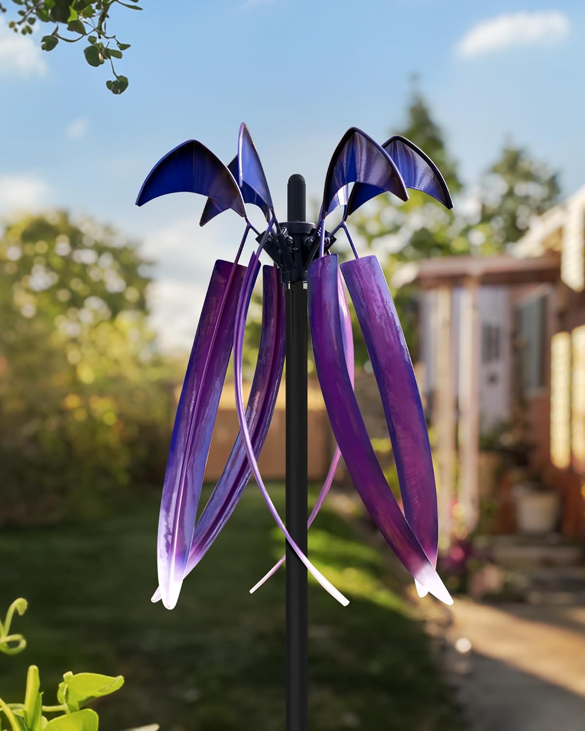 Wind Spinners for Yard Garden, Large Outdoor Metal Wind Spinner with Stake, Kinetic Wind Sculptures & Spinners Windmill for Outside Lawn Yard Art Decor(15" W x 73" H)