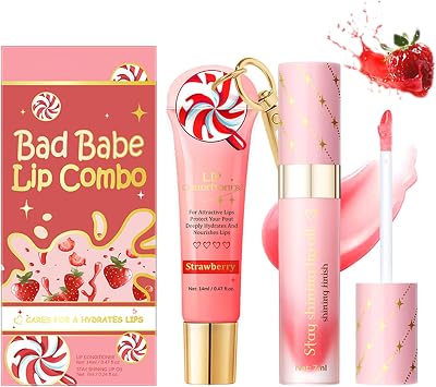 Lip Conditioner & Lip Oil Set, Lipgloss Balm Kit for Hydration & Repair, For Dry & Chapped Lips, Day & Night Moisturizing, with A Keychain Easy Portability, Teenage Girl Gifts