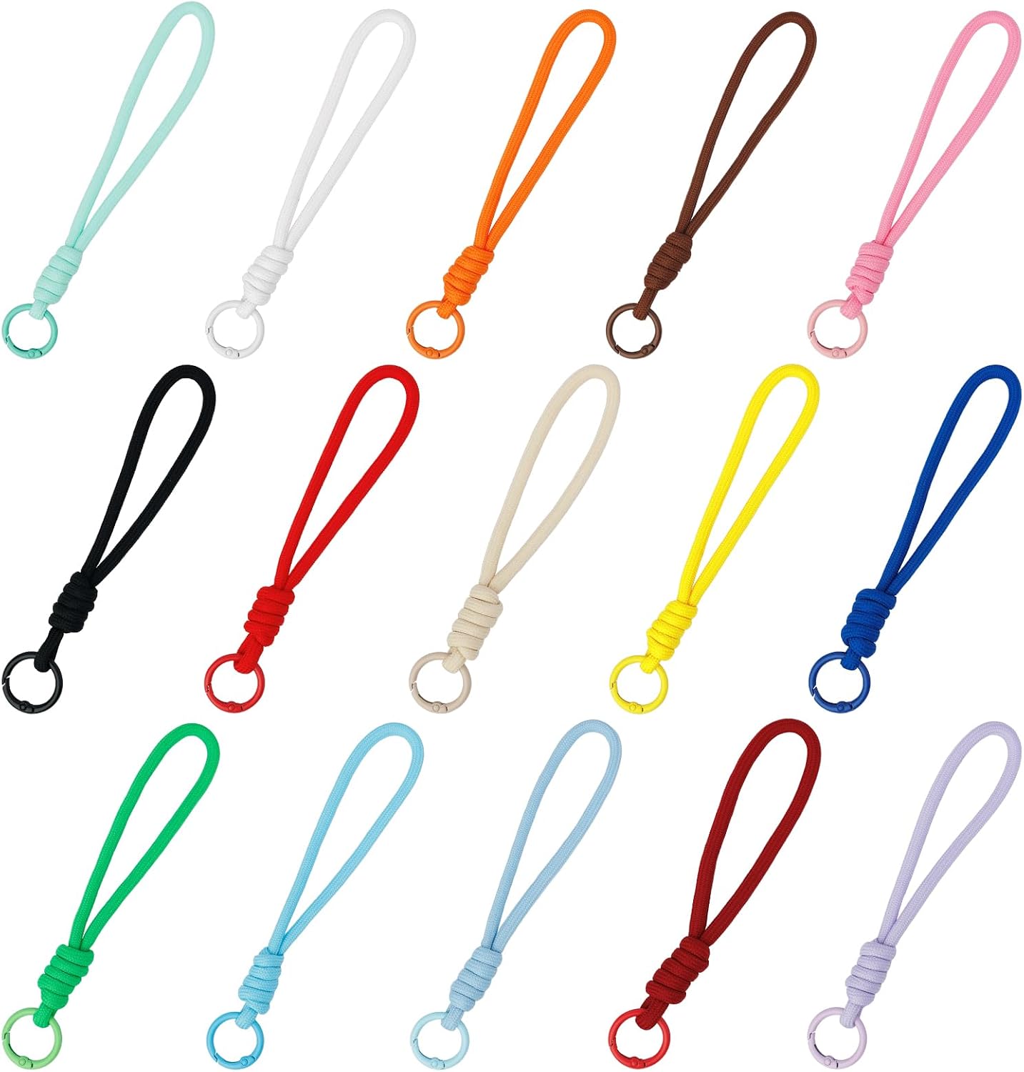 Paracord Keychain Wristlet Rope Keychain Colorful Paracord Bag Charm for Purse Tote Wallet Car Keys Accessory - 15PCS