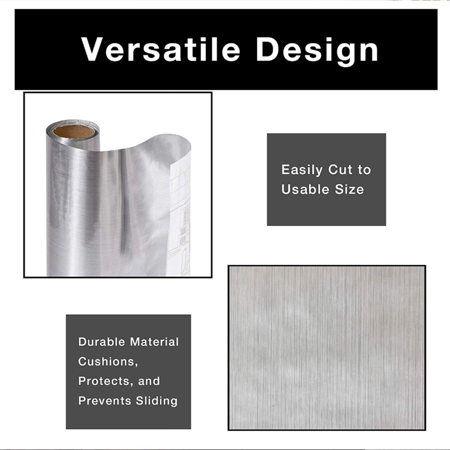 Smart Design Shelf Liner w/ Metallic Adhesive - Washable Cutable Material - Non Slip & Peel Design - for Shelves, Drawers, & Flat Surfaces - Kitchen (18 Inch x 6 Feet) [Stainless Steel] -