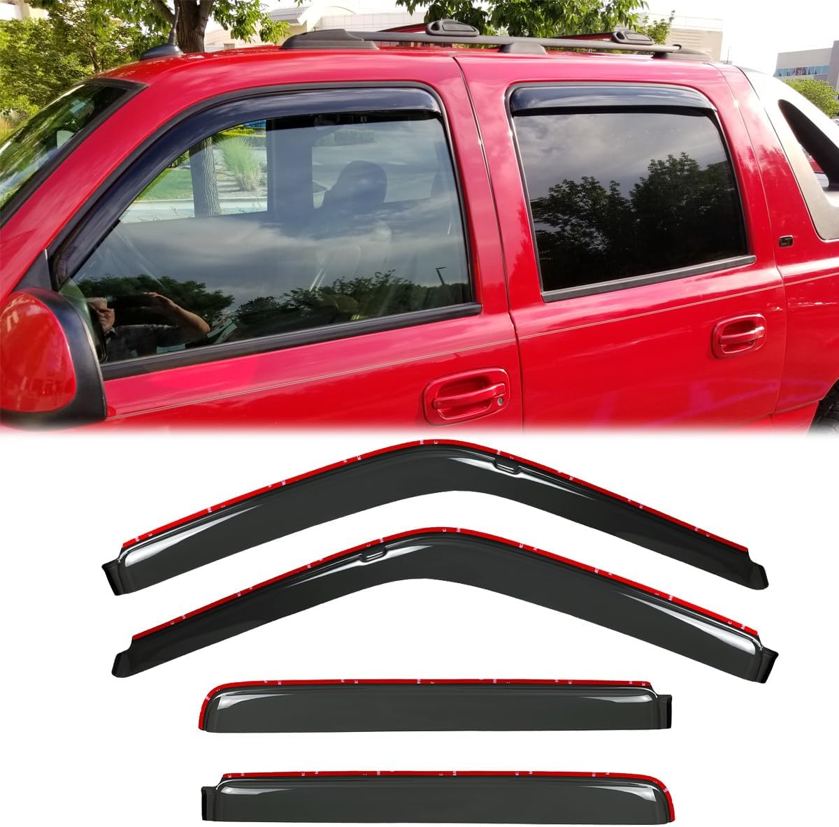4pcs Original Side Window Wind Deflectors for 02-06 Avalanche/Suburban/Escalade EXT/Yukon XL 01-07 Silverado/Sierra 1500/2500/3500 Classic/Crew,Rain Guards,Window Visors for Cars,Vent Deflector 194355